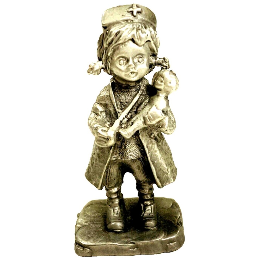 BDA John Sullivan Nurse Pewter Figurine Vtg 2.75" Silver Baby Doll Hospital 1975